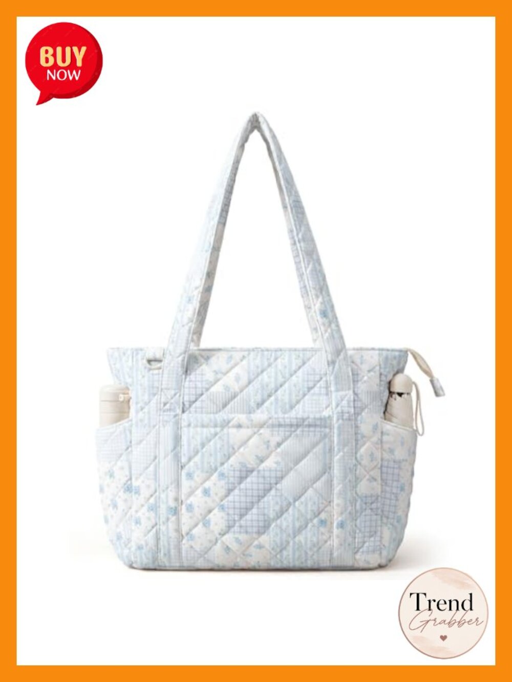 Quilted Cotton Tote Bag with 15.6" Laptop Sleeve 20L Floral Print